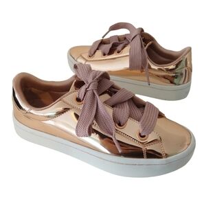 Skechers Street Rose Gold Faux Patent Leather Sneakers Hi Lites Liquid Bling 958